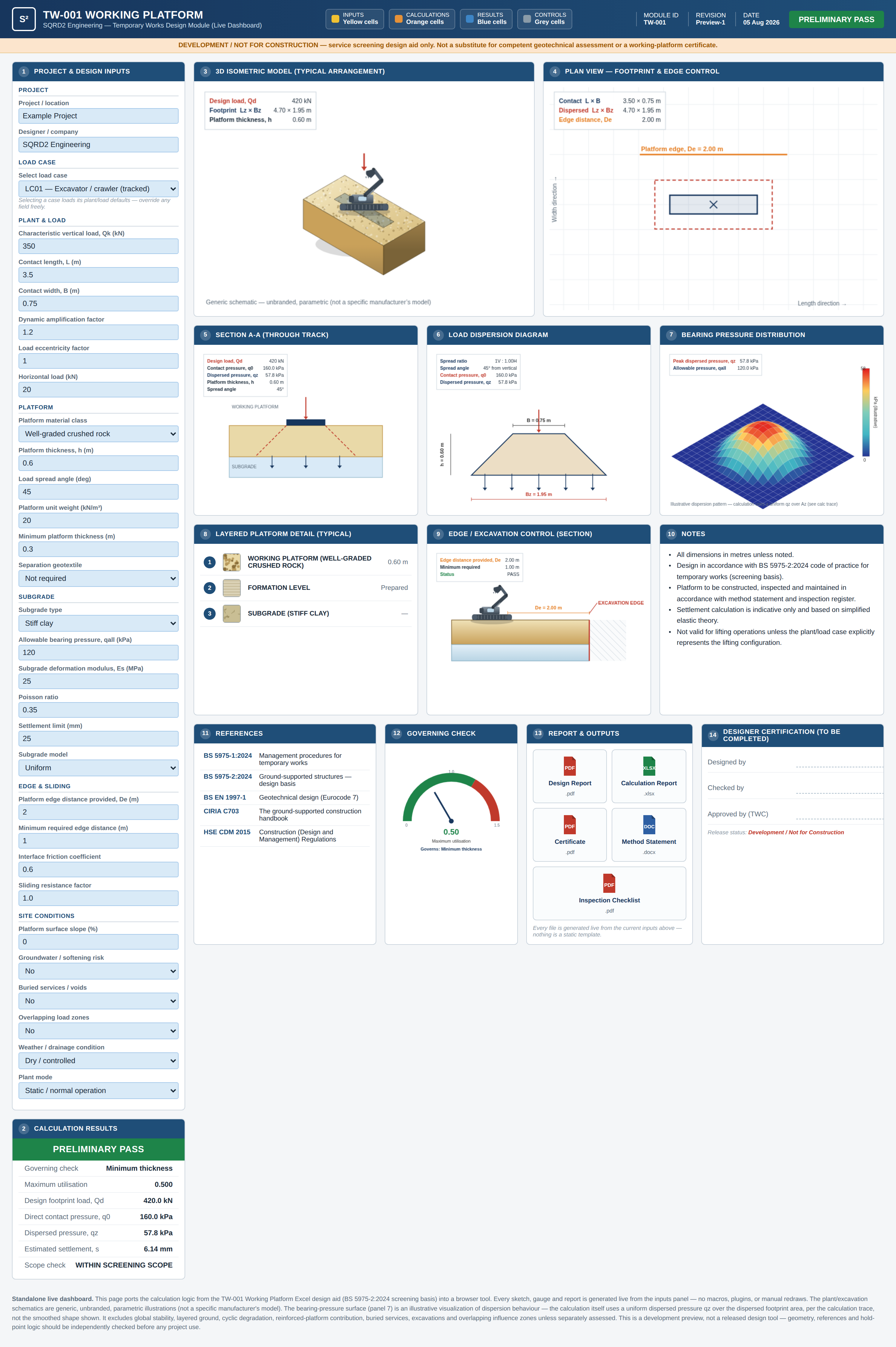 TW-001 Working Platform live design tool